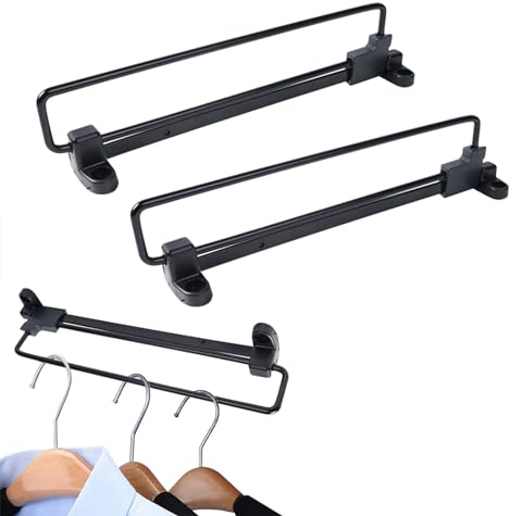Extensible Closet Bar, Extendable Wardrobe Rod, Wardrobe Rail, Clothes Rail, Adjustable Clothes Rail Pole, Fittings for Closet, Easy to Install, Keeping Your Wardrobe Tidy, Black, 2 Pcs