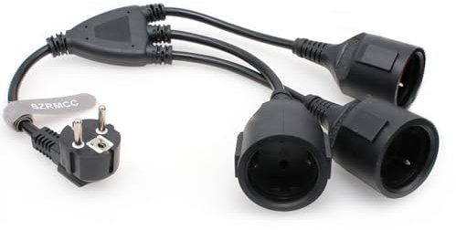 SZRMCC EU Europe Schuko UPS PDU Y Splitter Power Cord Right Angle CEE7/7 European Schuko Plug to European Female Socket Extension Cable 16A 250V (3X Female)
