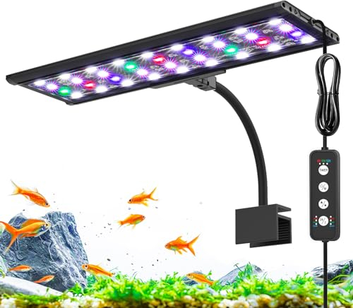 AQQA Clip On Vollspektrum Aquarium LED Beleuchtung, 24/7 Modus Aquarium Lampe mit Einstellbare Timer, IP68 Wasserdicht Beleuchtung für Aquarien für Wasserpflanzen und Fische