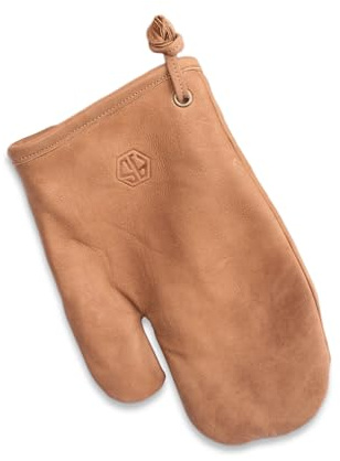 Grillhandschuhe aus Leder, gefüttert und hitzebeständiger Thermoschicht - Ofenhandschuhe – Lederhandschuh für BBQ, Küche und Kamin Thor (1x linker HS)