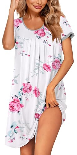 Ekouaer Donna Estiva Camicia da Notte Allattamento Pigiama da Notte Manica Corta Vestito da Notte Taglie Forti, Bianco, XXXL
