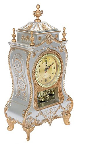 KIMISS Cogsworth Tischuhr, Vintage-Kunststoff, dekorativer Schreibtisch-Wecker, antikes Design, für Zuhause, Hotel (weiß)