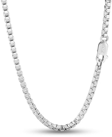 Dankadi Collier Fin 3MM en 925 Argent, Chaîne Rolo Fine 16 17 18 19 20 22 24 26 28 30” pour Pendentif Maillons Boîte Carrée Design Italien Bijoux pour Homme Femme Garçon Fille (24, Argent)