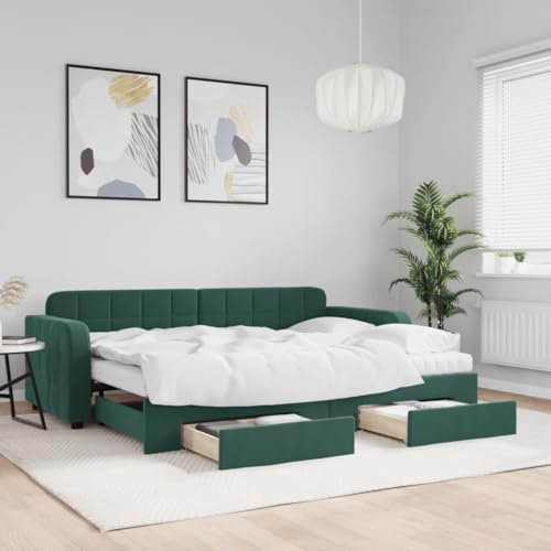CKioict Palettenbett Modernes Bettgestell Jugendbett Tagesbett Ausziehbar mit Schubladen Dunkelgrün 80x200 cm SamtGeeignet für Gästezimmer, B&Bs, Schlafzimmer