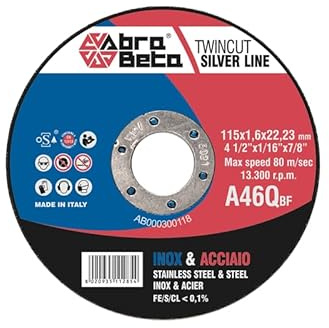 Inca Dischi Da Taglio Abra Beta Per Smerigliatrice Angolare 115x1,6x22 mm Per Ferro Metallo Acciaio INOX 100 PEZZI