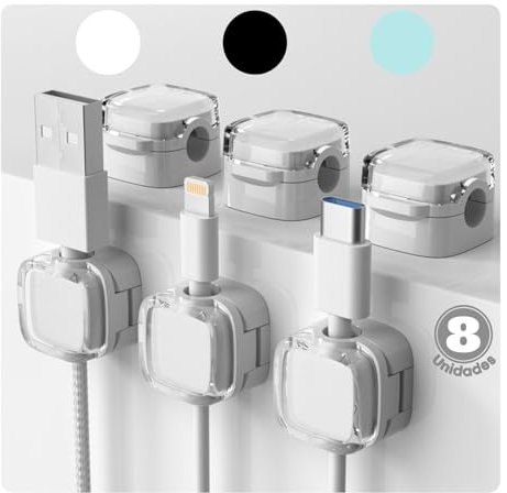 Sujeta Cables Adhesivo (8uds). Organizador de Cables. Cable Management. Sujetacables Autoadhesivos con cierre magnetico. ALBURANⓇ