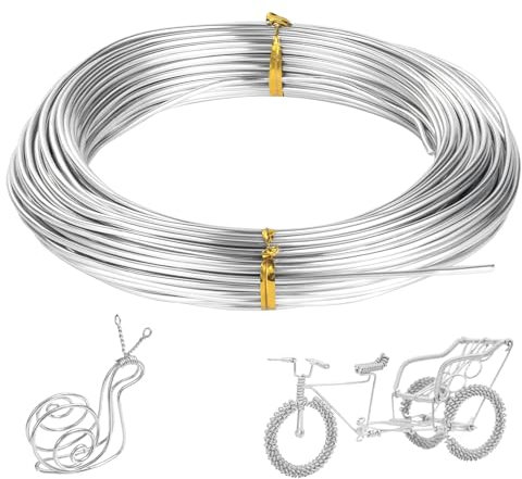 Mynoozi Basteldraht Silber 2mm x 20m, Schmuckdraht, Draht Basteln, Aluminiumdraht für Schmuckherstellung Bastelarbeiten, DIY-Skulpturen, Kranzherstellung & Bonsai-Bäume (Silver, 2.0mm x 20m)