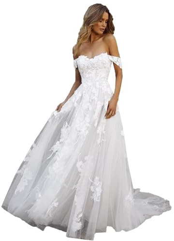 A-Linie Brautkleider Lang Spitze Chiffon Brautkleid V-Ausschnitt Hochzeitskleid Standesamtkleid