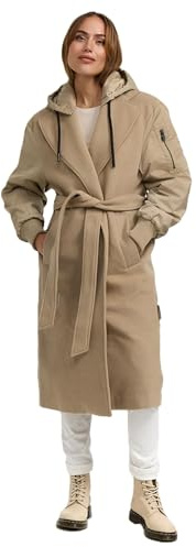 MARIKOO Chaqueta de invierno para mujer (XS-3XL) – Abrigo envolvente, banda de cintura, capucha extraíble mediante botones, chaqueta cálida para mujer – N016, beige arena, XS