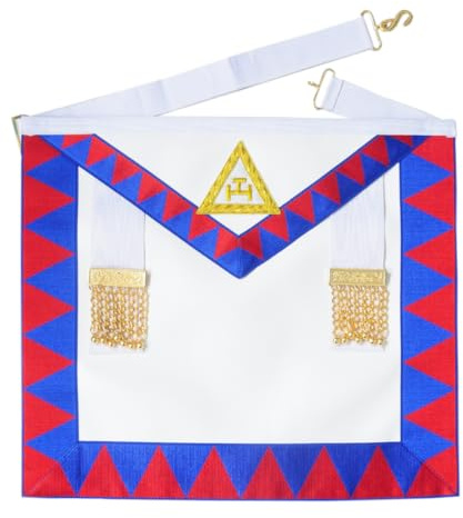 Regalia Store UK Royal Arch Companion Lambskin Apron | Handcrafted Masonic Red & Blue Ribbon with Triple Tau Embroidery - Adjustable Belt | Premium Masonic Memorial Gift for Men