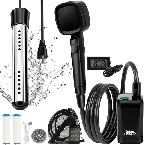 6000mAh Portable Shower for Camping with 2000W Immersion Water Heater – Rechargeable Camp Shower Pump, 4-Mode Filtered Head, LED Display, Outdoor Camping Shower Kit for Travel, Pets & Car Washing