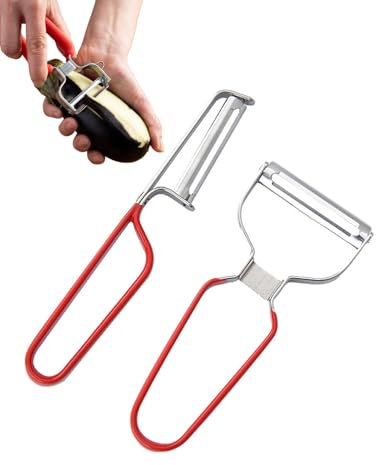 MYGLOAR Se venden peladores de tomates y kiwis de 2 piezas, peladores de verduras, peladores chef extra anchos, doble hoja, mango de plástico resistente, rojo