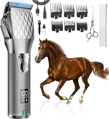 GHWMYD Tondeuse à cheval sans fil rechargeable pour cheveux épais et emmêlés, tondeuse professionnelle avec moteur puissant de 6200 tr/min, poids léger 400 g, argent