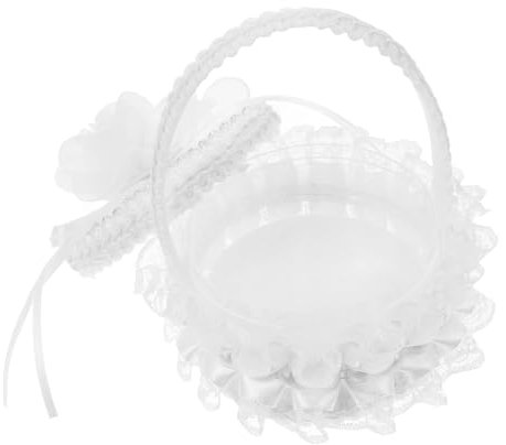 OFFSCH Weißer Blumenkorb Mit Perlengriff Ringhalter Hochzeitskorb Eheringbox Mit Besticktem Ringkissen Für Zeremonien Und Verlobungen