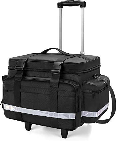 Damero Medizinische Tasche mit abnehmbarem Trolley für Ausrüstung - Abnehmbare Fächer und Trennwände - Erste-Hilfe für Krankenschwestern und Ärzte zu Hause, Schwarz