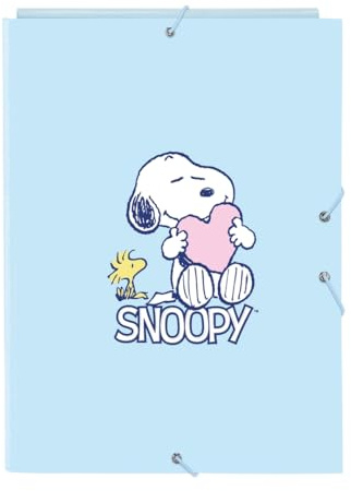 SNOOPY LOVE Folio-Ordner mit 3 Klappen, ideal für Kinder verschiedener Altersgruppen, bequem und vielseitig, Qualität und Widerstandsfähigkeit, 26 x 36,5 cm, hellblau, M, Casual
