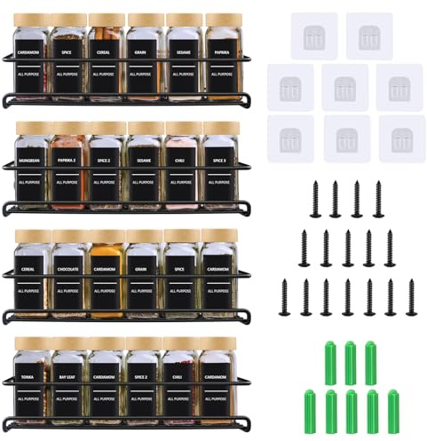 Foydream Gewürz Organizer Gewürzhalter,4 Stück Gewürzregal Wand Ohne Bohren Kühlschrank Organizer Küchenregal Wand für Küche und Büro