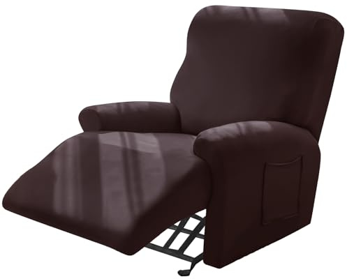 Alishomtll 4 Pieces Recliner Chair Covers, Stretch Recliner Sofa Covers with 2 Side Pockets, Washable Armchair Slipcovers Removable Furniture Protector for Living Room Bedroom (1 Seater, Dark Brown)