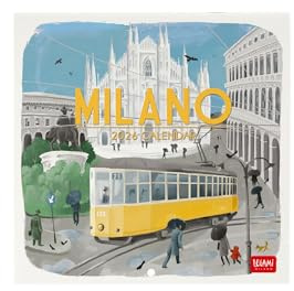 Legami Väggkalender 2026 Milan, liten väggkalender, 12 månader och årsplanerare, engelsk, anteckningsplats, stjärntecken, internationella helgdagar, 18 x 18 cm