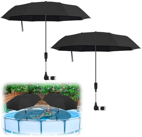 2 Pack Pool Shade Umbrella, 40 Adjustable Above Ground Pool Sunshade Canopy with Carry Bag,Patio Umbrella Use for Garden/PoolDeck/Backyard/Beach Chairs/Camp Trolley/Strollers/Golf Carts (Black)