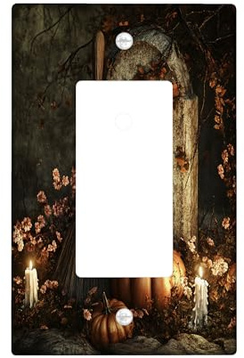 Halloween Witch Magic Broom Decorative Light Switch Cover Wall Plate 1 Gang Single Rocker, Horror Scary Vintage Cemetery Electrical Faceplate for Room, Spooky Switchcover Switchplate
