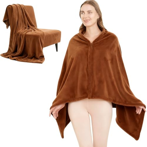 SNZ Coperta di flanella, poncho per donna e uomo, mantello invernale extra morbido, come coperta da divano, coperta da viaggio, calda coperta per casa, air, ufficio e campeggio, resistente, 180 x 90