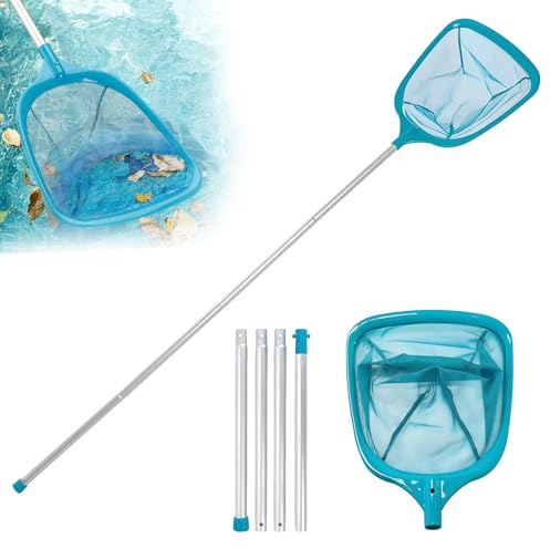 Lunyloer Pool Skimmer Net with Pole, 60-150CM Pool Cleaning Net, Pool Net with 5 Pole Sections, Swimming Pool Net with Ultra Fine Mesh Nets for Cleaning Pools Garden Pond Tubs Spa Fish Tank Fountain