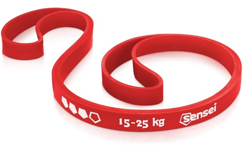 SENSEI Élastique Musculation (15-25 kg) – Moyen pour Entraînement au Poids du Corps – E-Book d'Exercices Inclus – Rouge