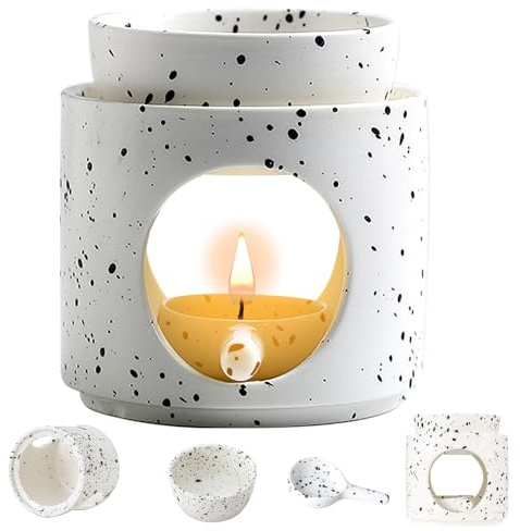 BIZOI Duftlampe aus Keramik mit Teelichthalter, Räucherstövchen Duftlampe 2 in 1, duftlampes Teelicht duftlampes für ätherische öle, Aromalampe mit Kerzenlöffel für Duftwachs und Duftöl