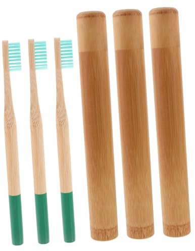 TOGEVAL Degradierbare Zahnbürsten Aufbewahrungsröhren aus natürlichem Holz Einweg Reisezahnbürsten mittlerer Härte Umweltfreundliche Farbe Zufällig für unterwegs Zufällige Zufällige Farbe
