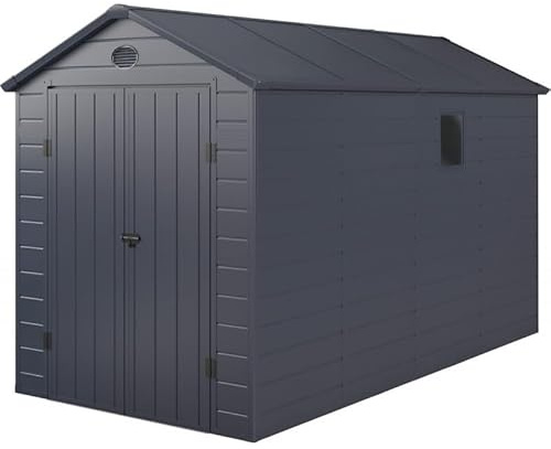Jôbu Abri de Jardin Résine Anthracite 6,99m² | Double Porte Verrouillable, Structure Acier Galvanisé | Kit de Fondation Inclus, Ventilation, Fenêtre, Garantie 10 Ans