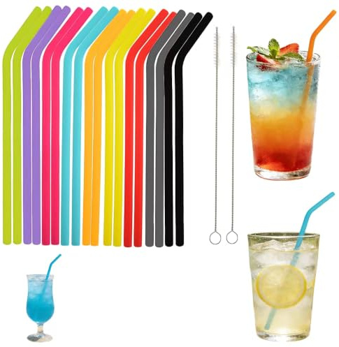20Pcs Silicone Reusable Straws Set - 18 Flexible Bendy Straws + 2 Cleaning Brushes | Drinking Straws | Silicone Straws Reusable Fits Cocktails, Juice, Milkshakes (Multiple Colors)