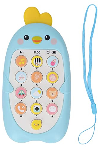 Leksakstelefon Tecknad design Musik för tidig utbildning Multifunktionell telefon med snörband blå för småbarn