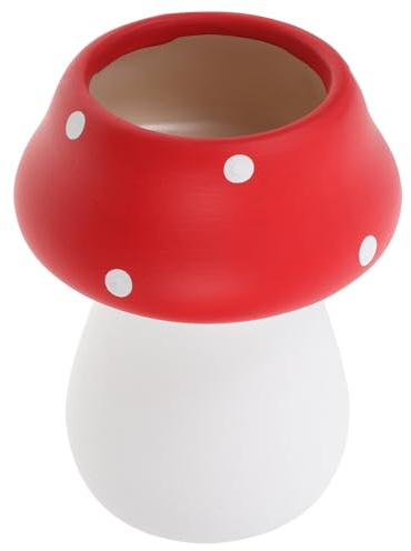 iplusmile Vase en Céramique Créatif Forme Champignon Petit Pot Décoratif avec Trou au Fond pour Plantes Grasses et Orchidées Pot de Table Rouge Original avec Pois Blancs Décoration