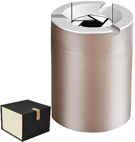 360° Stainless Steel Twist-Lock Ashtray, Stainless Steel Car Ashtray, Windproof Car Odor-Proof with Cigarette Holder and Rotating Lid Automatically Extinguished Tray (Silver,Car Use with Gift Box)