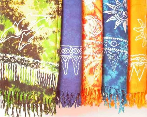 Sarong STAMPBATIK, Pareo, Hüfttuch, Wickelrock, Strandtuch, Farbe:rot