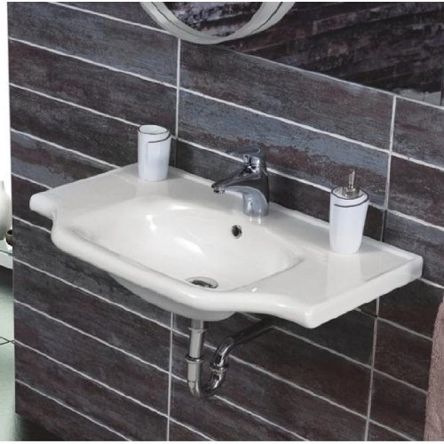 CeraStyle 081000-U-One Hole Yeni Klasik Rectangular Ceramic Wall Mounted/Self Rimming Sink, White