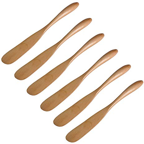 Miraclekoo Wood Butter Knife Cheese Spreader 6.5, Set of 6, Restaurant Grade