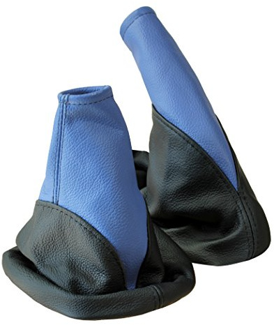Schaltsack für Opel Astra G Set mit Handbremsmanschette - Bj. 1998 - 2005 - Schwarz - Blau - Schaltmanschette Manschette für Schaltung & Handbremse Handbremssack - Abdeckung aus Echtleder - A099-5