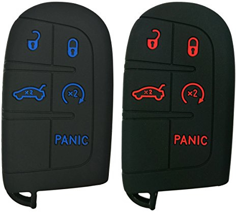 2Pcs Coolbestda Smart Key Fob Skin Cover Case Protector Keyless Jacket Remote Holder for 2019 2020 2021 2022 2023 2024 Jeep Grand Cherokee Dodge Challenger Charger Dart Durango Journey Chrysler 300