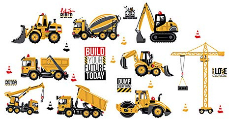 ufengke Vinilos Infantiles Construcción Vehículo Pegatinas Decorativas Pared Adhesivos Tractor Excavadora para Habitaciones Bebe Salon