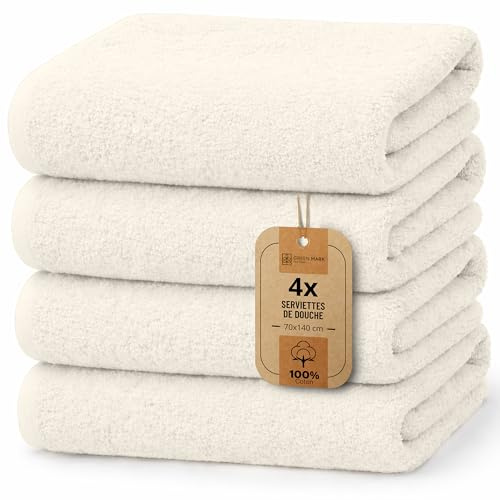 NatureMark Juego de 4 Toallas de Ducha – Toallas Suaves y absorbentes de 100% algodón, adecuadas para el Uso Diario – Natural/Crema, 70x140 cm