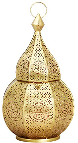 Marrakesch Lanterna portacandele Orientale in Metallo - Portacandele per Giardino - Anaram Oro 32cm - trasmettere Una buona Atmosfera - Passare Un Buon Momento in Giardino