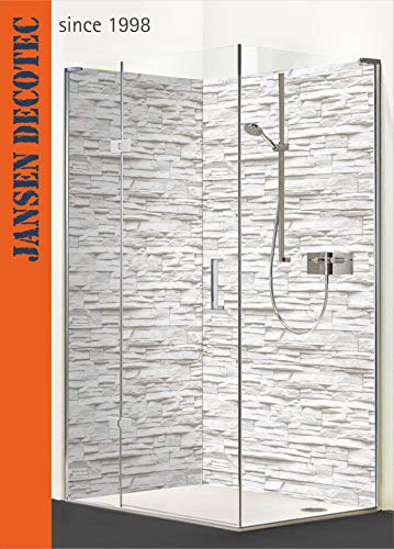 Eck - Duschrückwand, 2 Platten je 90x200cm, Motiv: Steindecor_Sandstein_weiß - KOSTENLOSER Zuschnitt auf Ihr Wunschformat !