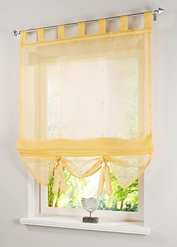 Yaland Voile Raffrollo transparentes einfarbiges Raffollo mit Schlaufen Schlaufenrollo Fenster Schal (BxH 60x155, gelb) 1 Stück