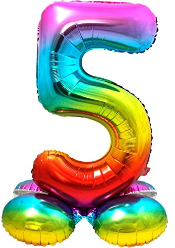 Folienballon Rainbow - Zahl 5 mit Basis - ca. 81 cm