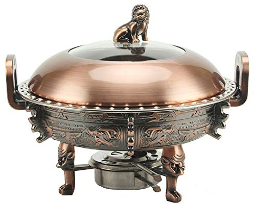 3L Chafing Dish, Stainless Steel Round Chafer Warmers Complete Set W/Food Pans, Aluminum Stand, Visible Pot Lid and Fuel Holders for Weddings, Buffet, Parties,Red Copper