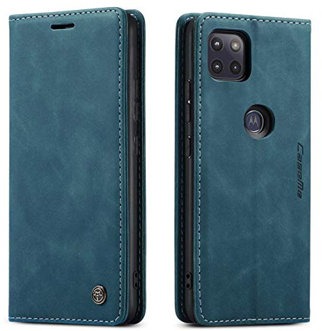 Kowauri Leather Wallet Case for Moto One 5G Ace - Classic Design with Card Slot and Magnetic Closure Flip Fold Case (Blue)