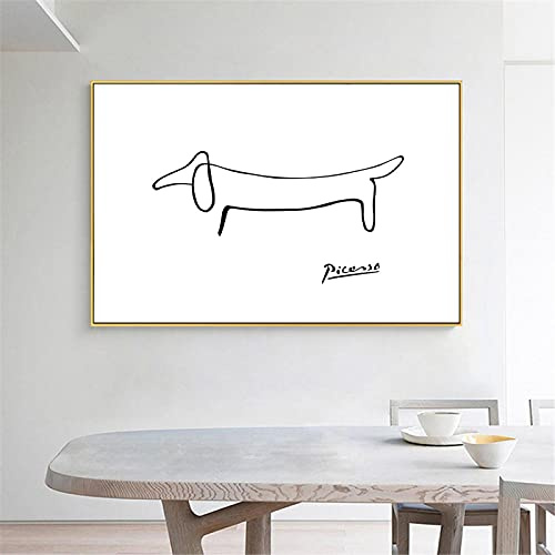 Picasso Kreative Abstrakte Linie Print Dackel Hund Leinwand Poster Minimalistische Wandkunst Malerei Bilder Wohnzimmer Dekor 60X80cm (24x31in) Rahmenlos
