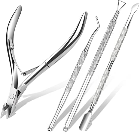 ACWOO nagelbandssax, 4 delar nagelbandsborttagningsset, professionell nagelbandsklippare i rostfritt stål, förtunningssax för pedikyr, manikyr för män och kvinnor (silver)